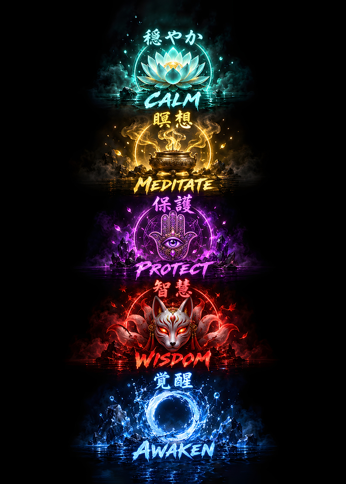 Calm Meditate Protect Wisdom Awaken Neon