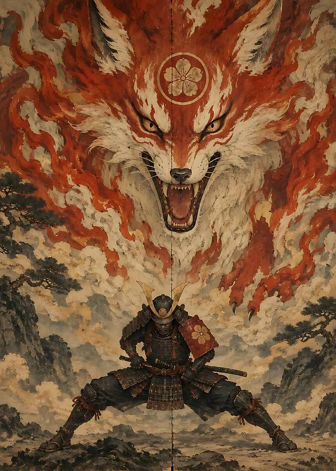 Samurai Warrior with Fiery Fox Spirit