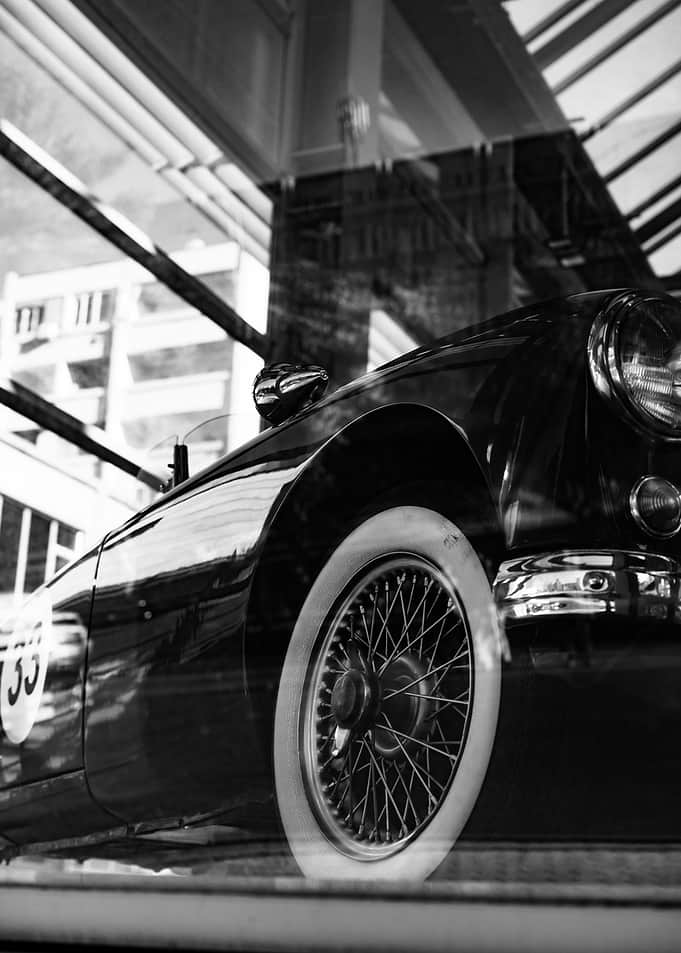 Vintage Classic Car Reflection | Classic Monochrome Roadster