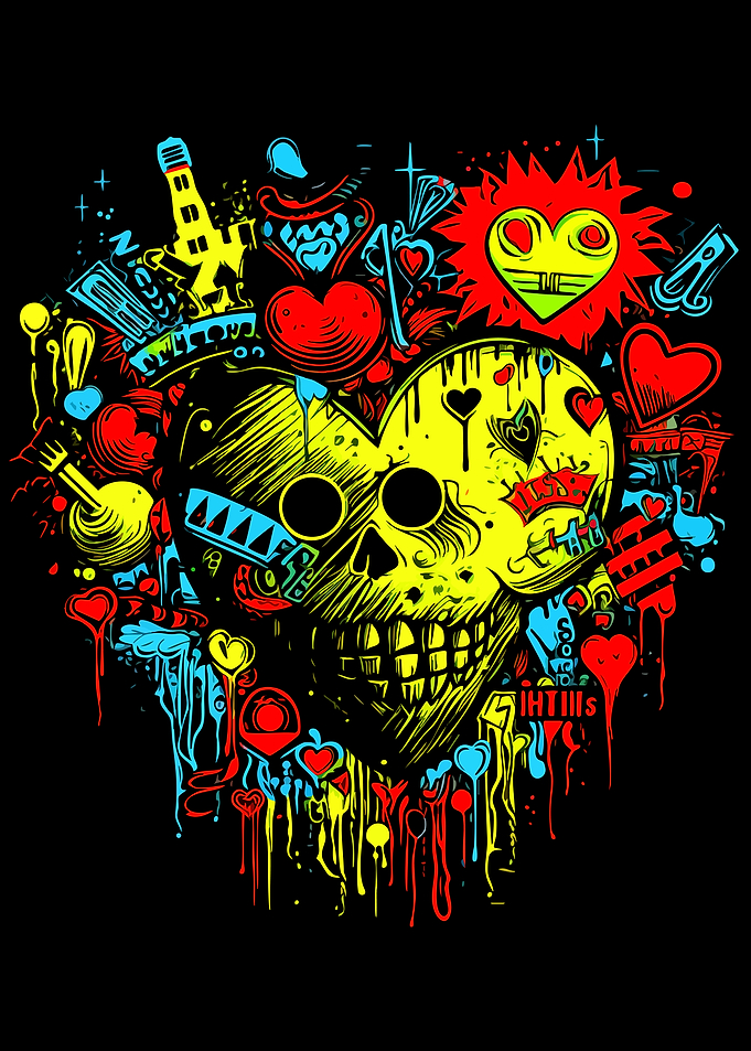 Neon Graffiti Skull Heart Art