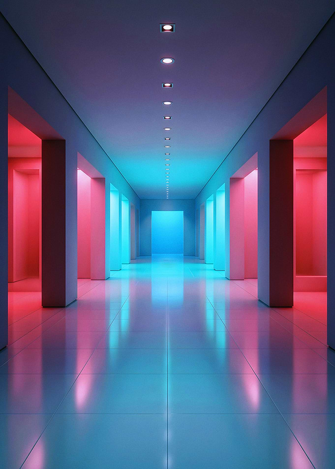 Neon Lit Minimalist Corridor