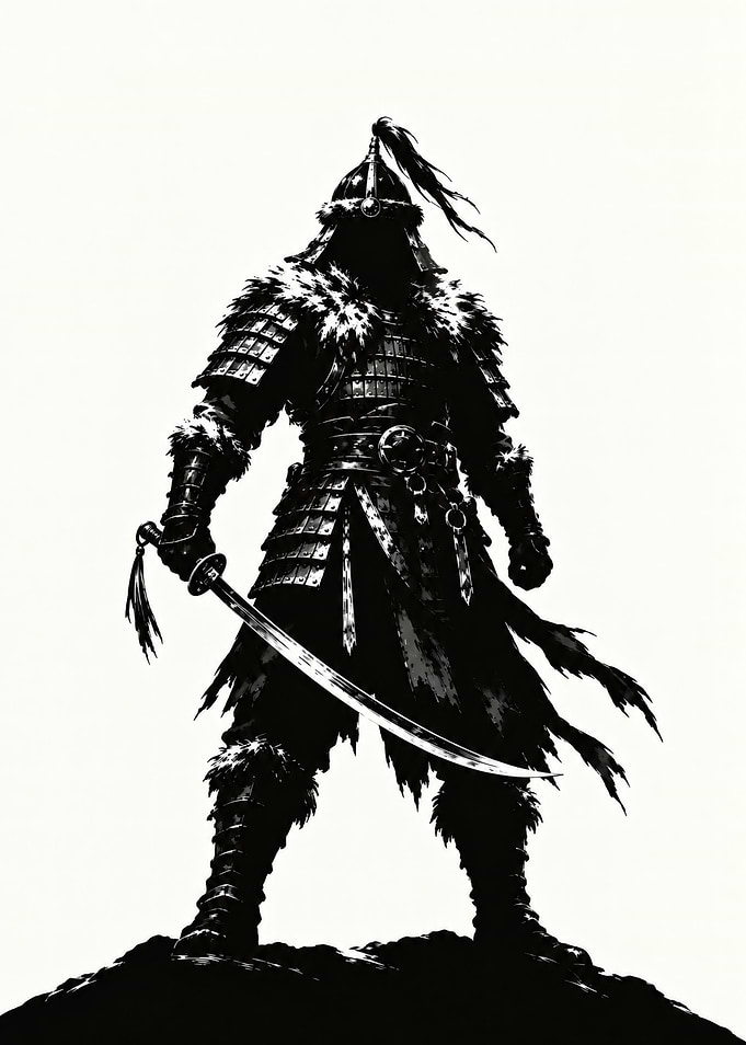 Black and White Mongol Warrior with Saber