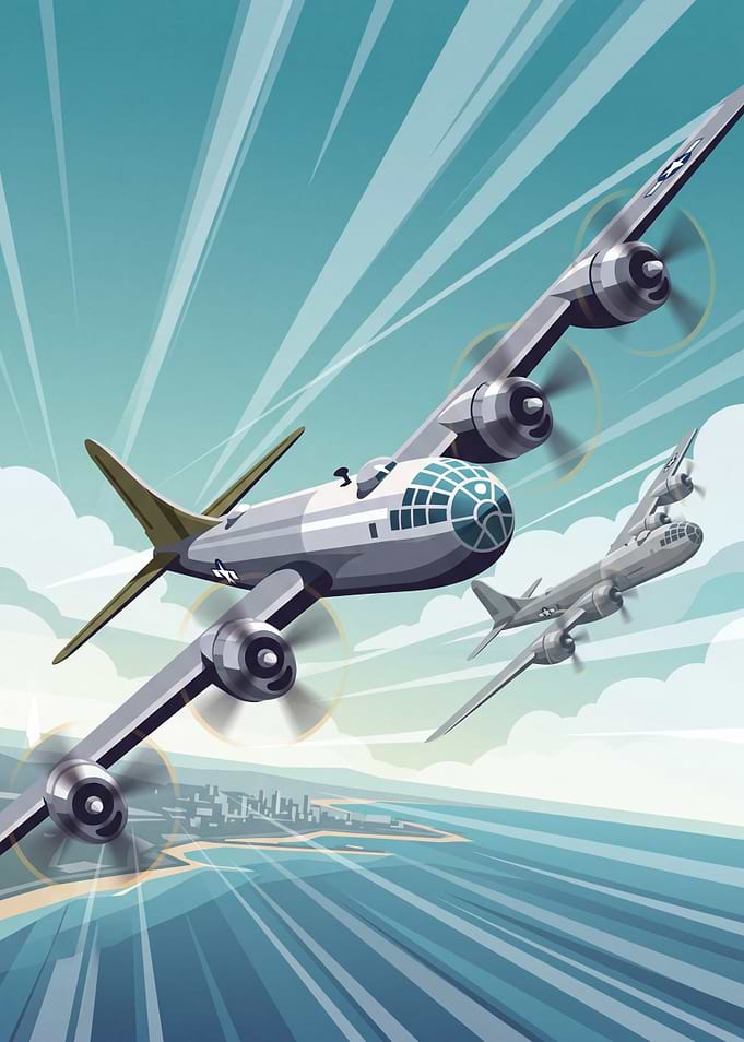 Vintage B-29 Superfortress Bomber Illustration