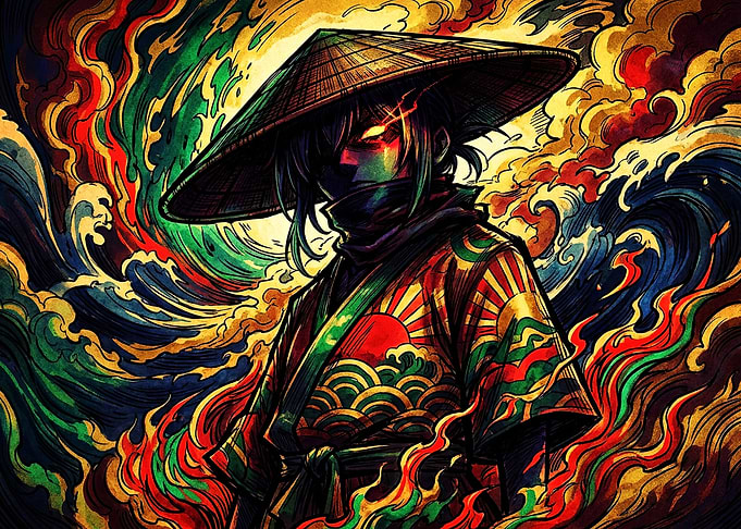 Vibrant Samurai Warrior in Traditional Attire