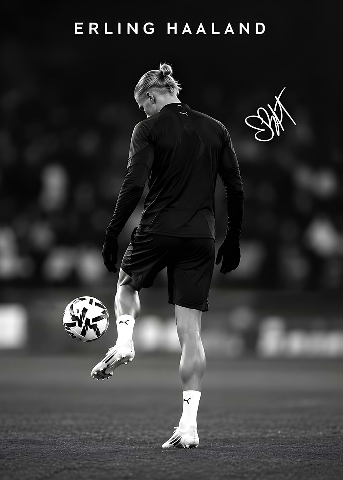 Erling Haaland Soccer Poster black white