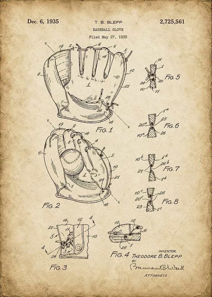 Vintage Baseball Glove Patent Blueprint