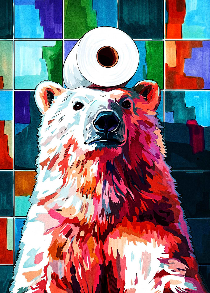 Colorful Polar Bear with Toilet Paper