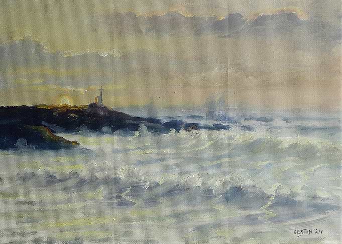 Coastal Seascape with Lighthouse at Sunset