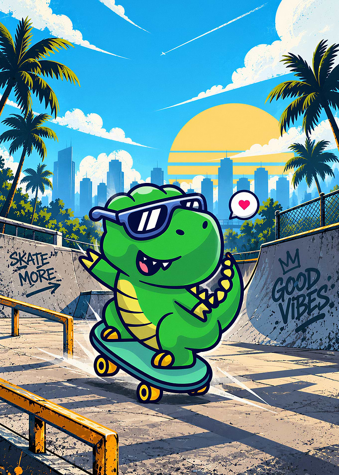 Cool Dinosaur Skateboarding in City Park