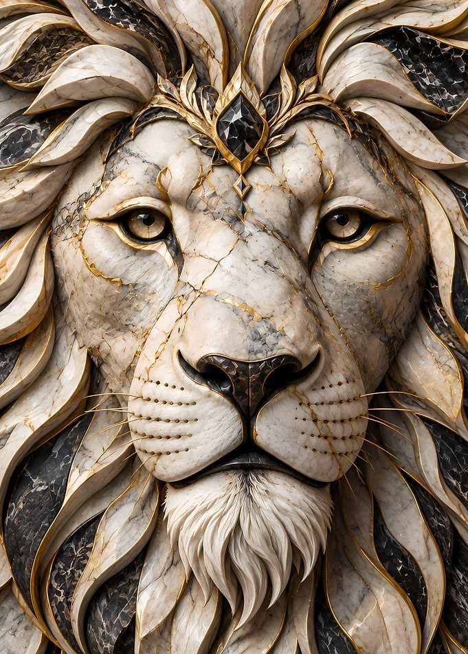 Majestic Marble Lion Sculpture Portrait