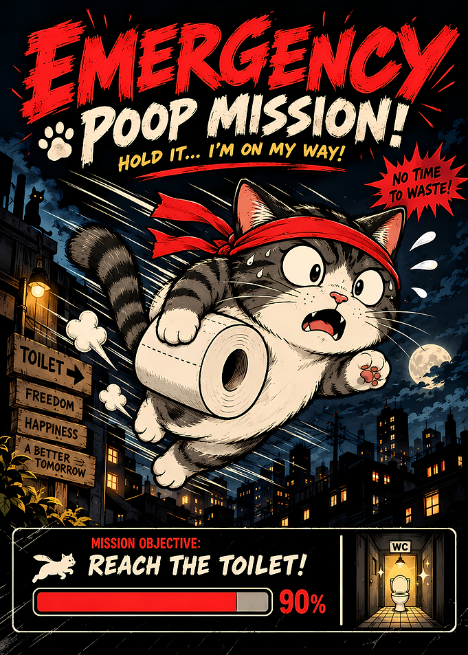 Emergency Poop Mission Cat Poster