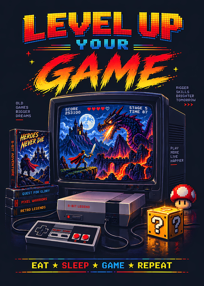 Retro Gaming Level Up Poster