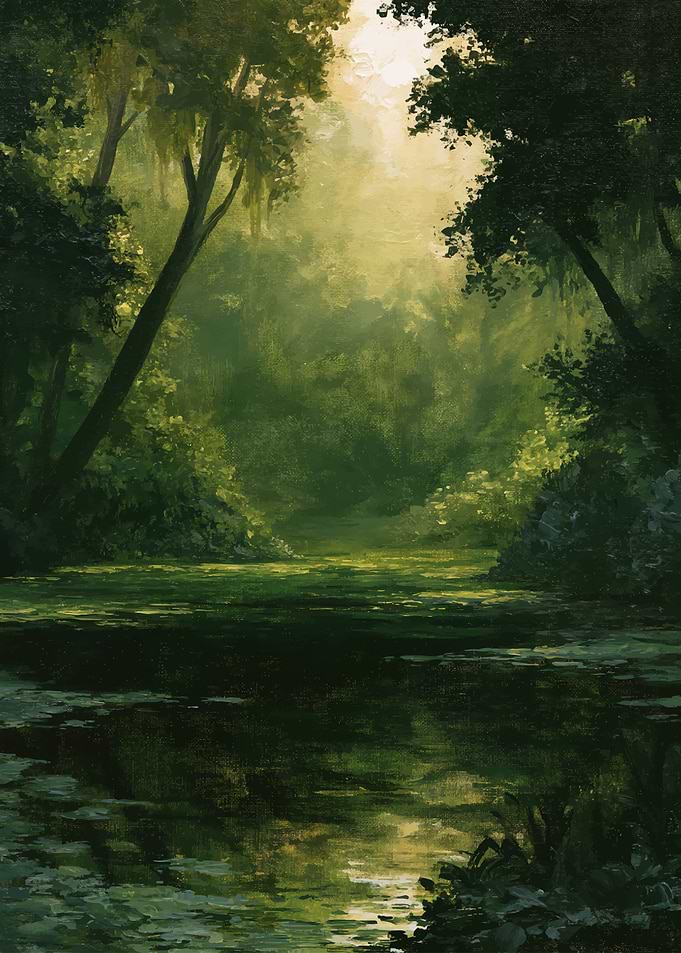 Sunlit Forest Stream Painting