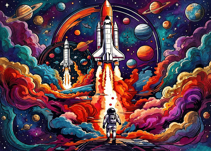 Vibrant Cosmic Space Shuttle Launch
