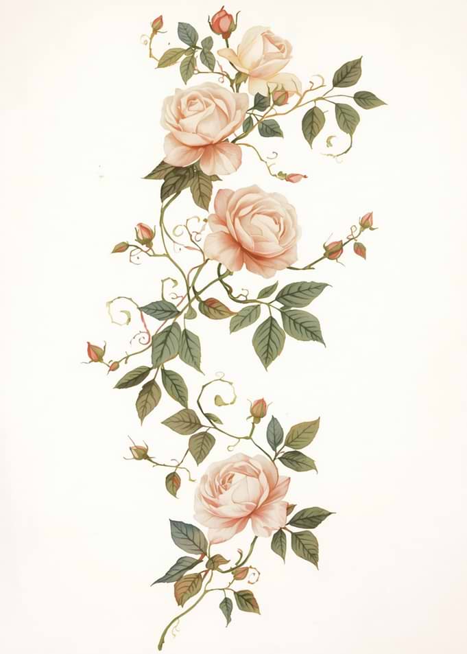 Elegant Vintage Rose Floral Illustration