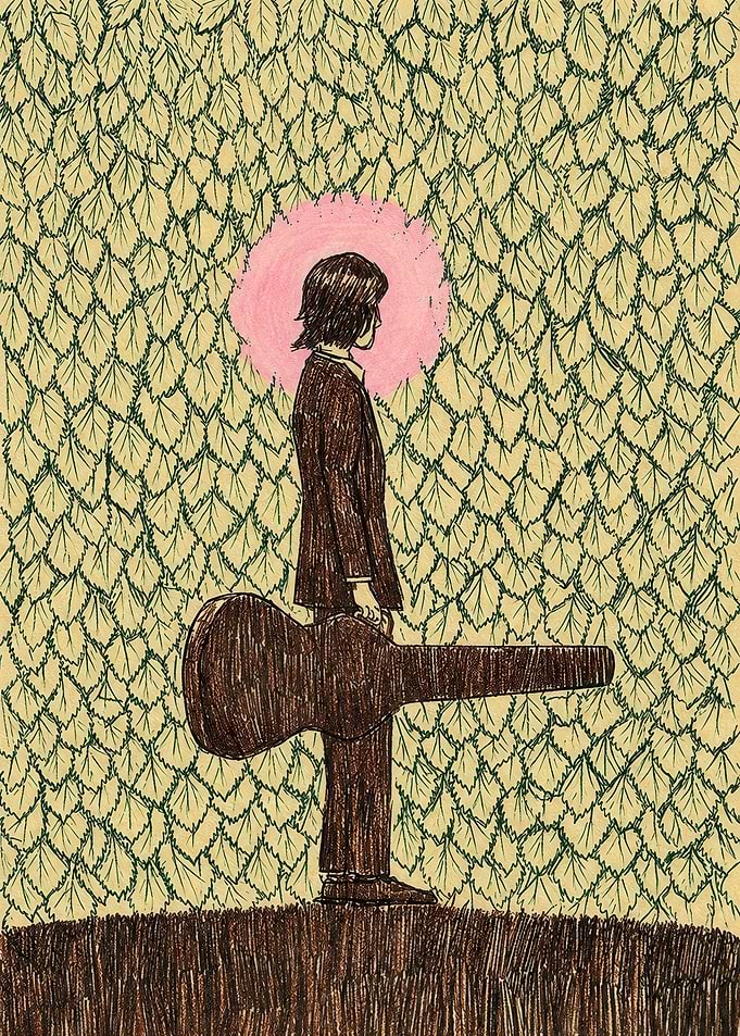 Man with Guitar Case Illustration