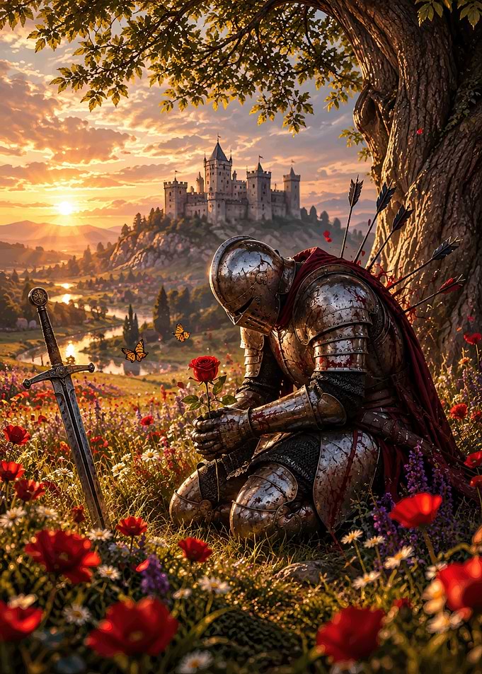 Fallen Knight Holding a Rose