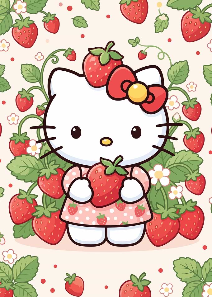 Hello Kitty with Strawberries Pattern