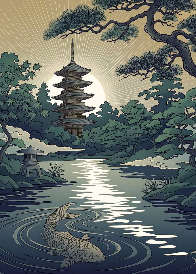 Nihonga Koi Under the Moon Path