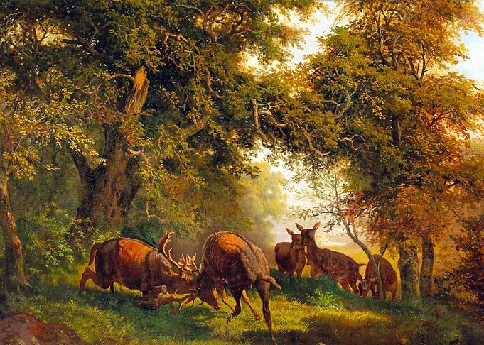 Fighting Stags Painting by Josef Schmitzberger