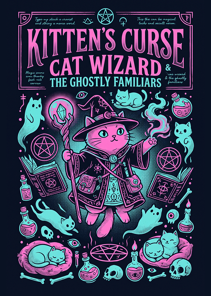 Kitten's Curse Cat Wizard Poster