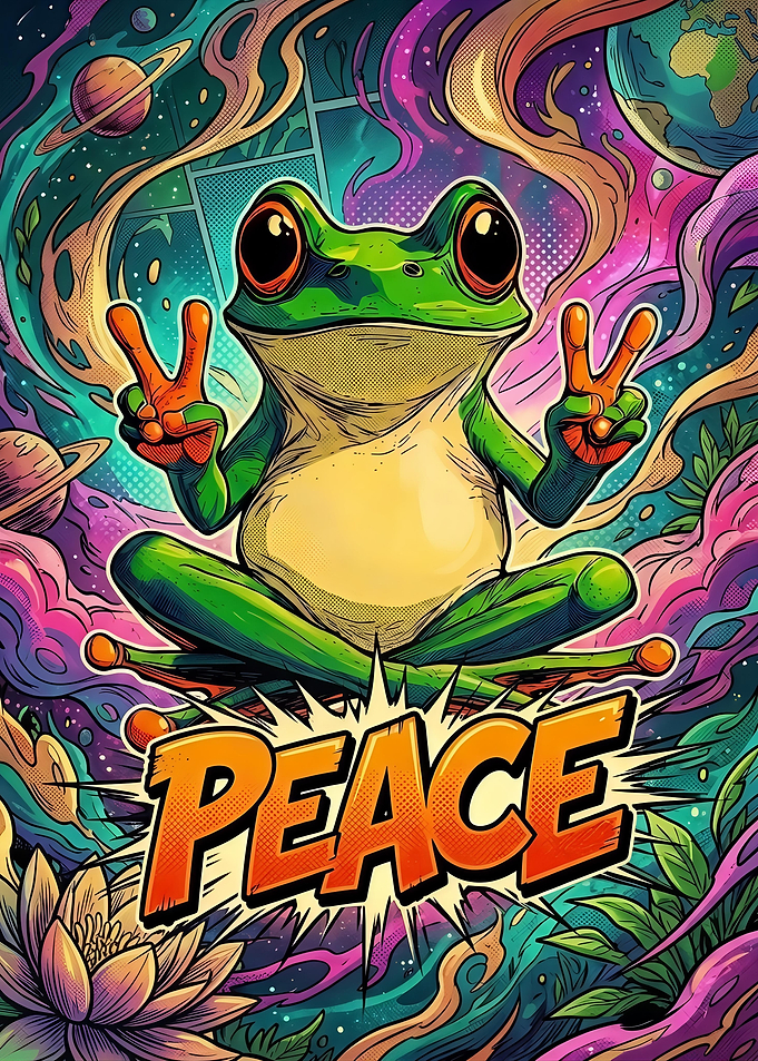 Psychedelic Frog Peace Sign Poster