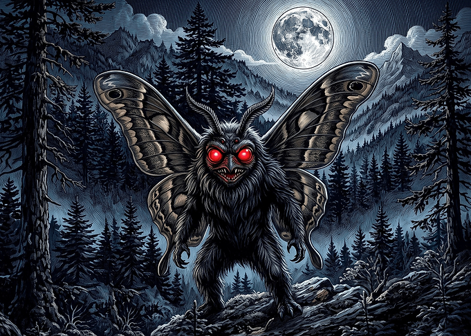 Mothman in the Moonlight Forest