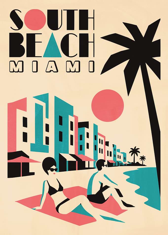 South Beach Miami Vintage Travel Poster