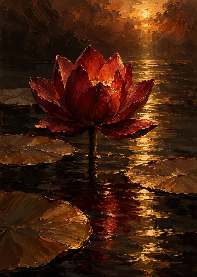 Red Lotus Flower at Sunset