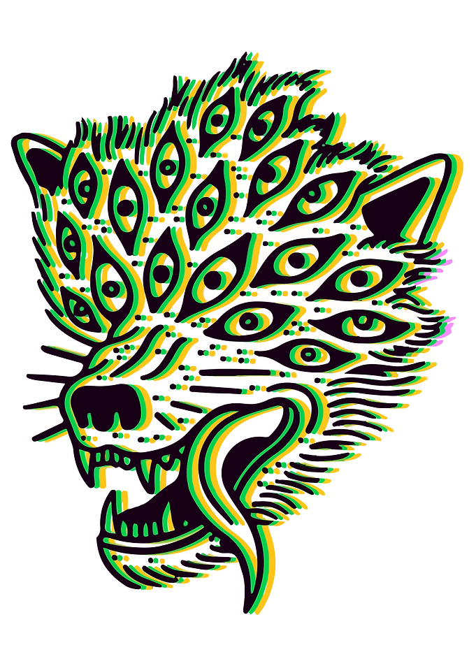 Multi-Eyed Wolf Head Illustration