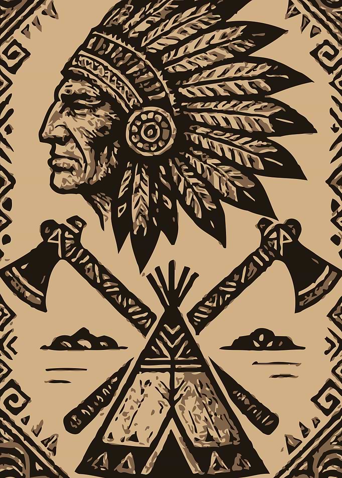 Native American Chief and Teepee Illustration