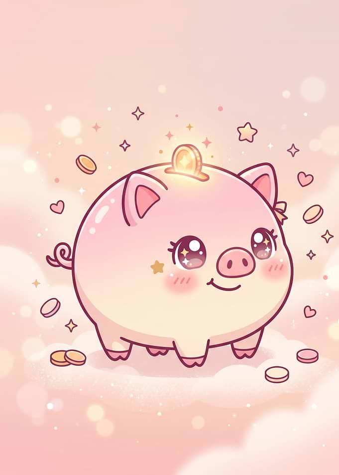 Cute Kawaii Piggy Bank Illustration