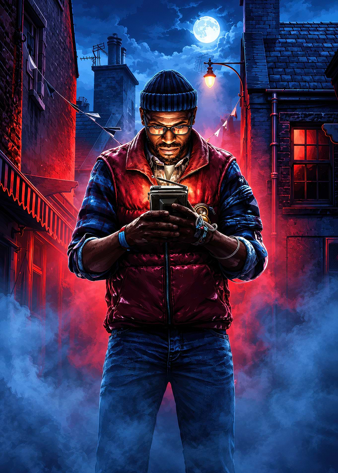 Man in Red Vest at Night
