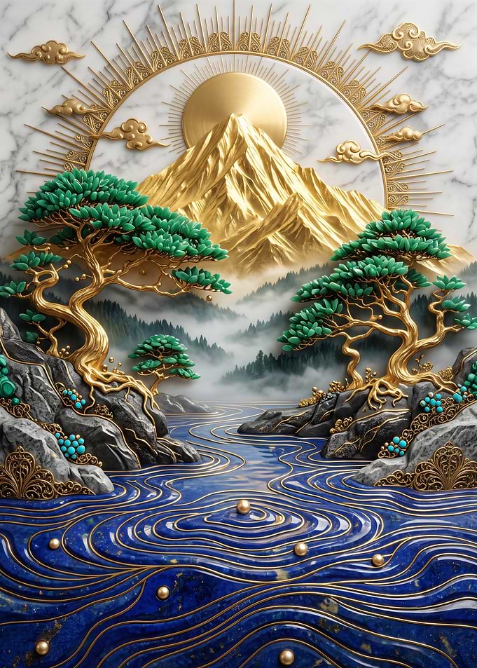 Golden Mountain and Jade Bonsai Landscape