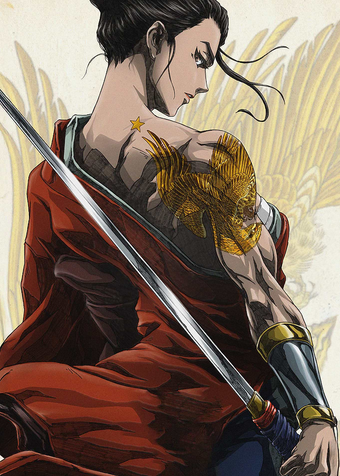 Warrior with Golden Eagle Tattoo