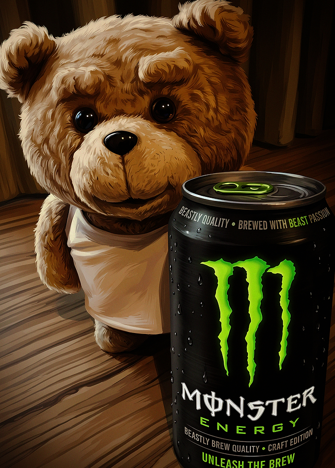 Ted Bear with Monster Energy Drink