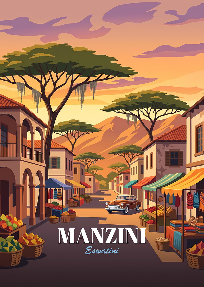 Manzini Eswatini Vintage Travel Poster