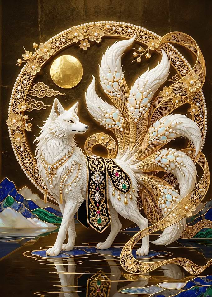 Ornate Nine-Tailed Fox Mythical Creature