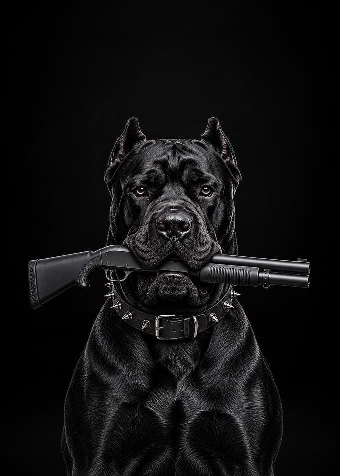 Black Cane Corso with Shotgun