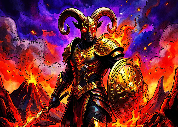 Demon Warrior Lava Volcano Fantasy