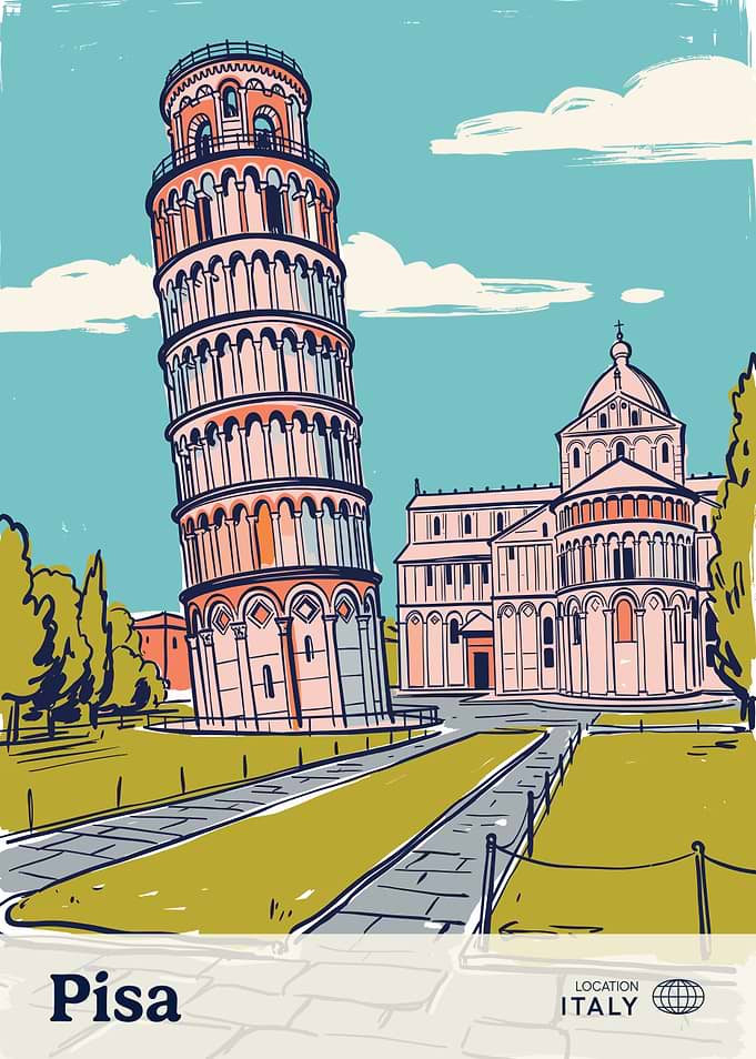 Leaning Tower of Pisa Italy Travel Poster