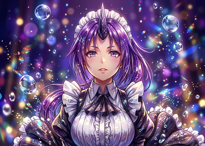 Purple-Haired Maid with Unicorn Horn