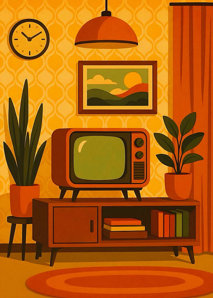 Retro Mid-Century Living Room Illustration