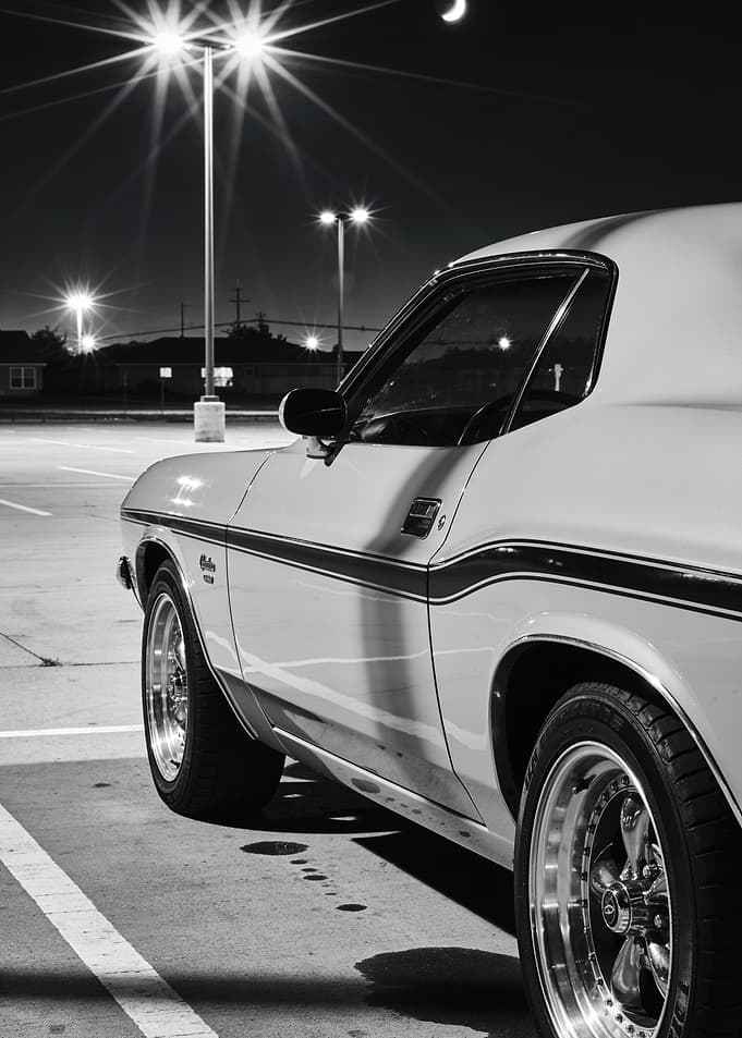 Classic Muscle Car at Night