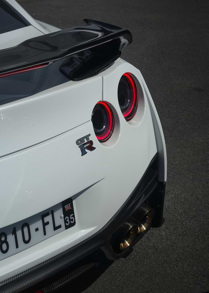 Rear View of White Nissan GT-R