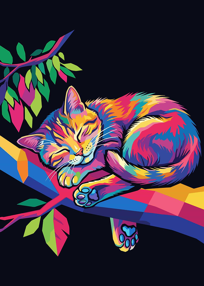 Colorful Pop Art Sleeping Cat