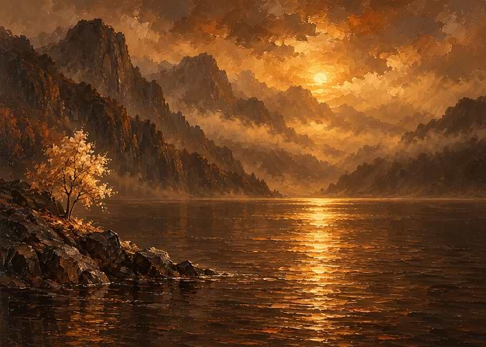 Golden Sunset Over Mountain Lake