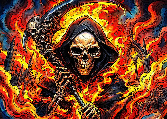 Grim Reaper with Scythe in Flames