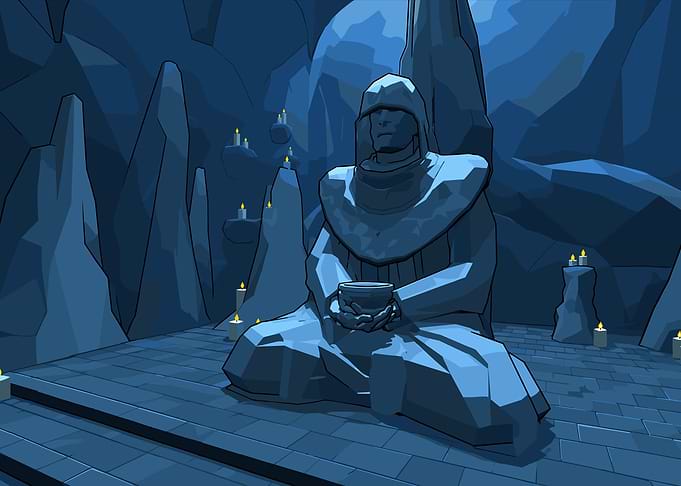 Meditating Monk Statue in Blue Cave