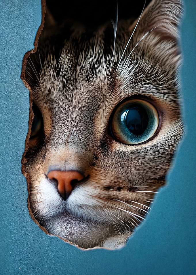 Peeking Cat Hole Wall Art Poster